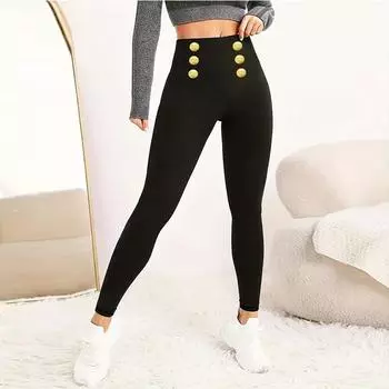 Осенние женские теплые эластичные однотонные обтягивающие брюки с высокой талией, обтягивающие двубортные брюки, леггинсы, флисовые брюки-карандаш XXXL