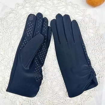 Осенние женские теплые флисовые перчатки с полным пальцем для сенсорного экрана, велосипедные перчатки, эластичные нескользящие перчатки Ice Silk чёрный