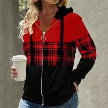 Осенние женские толстовки с капюшоном, модная куртка-кардиган с клетчатым узором на молнии и планкой, обычная посадка с длинными рукавами, повседневное пальто с капюшоном, весенне-осенняя женская одежда XXXL зелёный