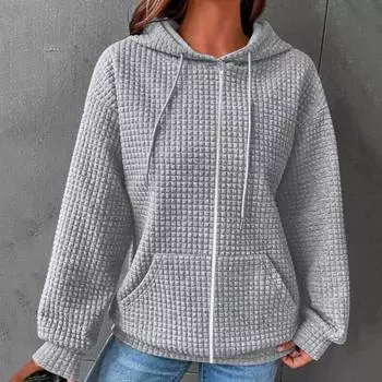 Осенние женские толстовки с капюшоном на молнии, модная однотонная куртка-кардиган, обычная посадка с длинными рукавами, повседневное пальто с капюшоном на шнурке, весна-осень, женское