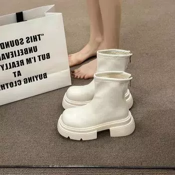 Осенние женские толстые ботильоны с тонкими ботильонами, модные короткие ботинки на платформе с молнией сзади, уличные женские туфли 35