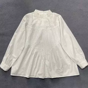 Осенние женские топы Johnature, винтажные повседневные свободные белые женские рубашки в стиле пэчворк с вышивкой, блузки One Size белый
