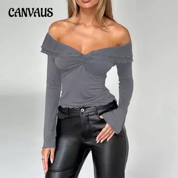 Осенние женские топы Y2k на одно плечо с длинным рукавом S серый