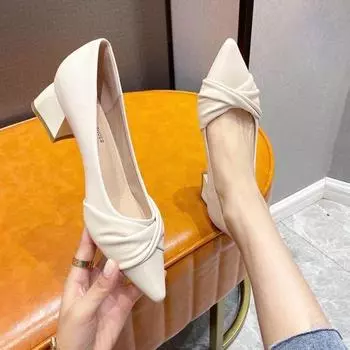 Осенние женские туфли 2024 года однотонные на толстом каблуке: Аромат Evening Wind для универсального комфорта с юбками 40 хаки