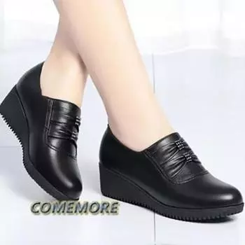 Осенние женские туфли из искусственной кожи на плоской платформе, удобные зимние черные туфли-лоферы на танкетке, женские балетки с круглым носком 41