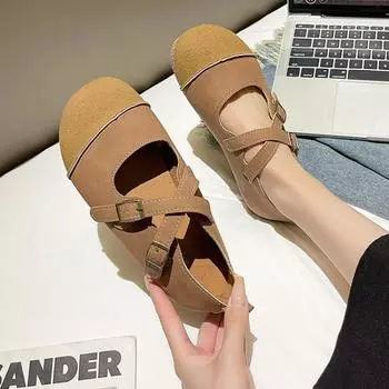 осенние женские туфли из натуральной кожи повседневные туфли плоская мягкая подошва с перекрестными пряжками удобные туфли 35 хаки