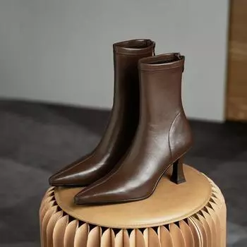 Осенние женские туфли на каблуке, модные туфли-челси с застежкой-молнией сзади и острым носком на тонком каблуке для женщин, женские туфли, женские ботильоны 35