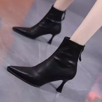 Осенние женские туфли на каблуке, модные туфли-челси с застежкой-молнией сзади и острым носком на тонком каблуке для женщин, женские туфли, женские ботильоны 35 чёрный