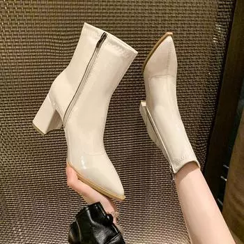 Осенние женские туфли на каблуке Зимние ботильоны на толстом каблуке из бархата для женщин Повседневные женские ботинки челси на высоком каблуке 35