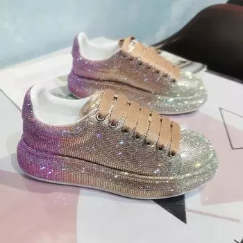 Осенние женские туфли на платформе Crystal Colo Silver Shoes для женщин Shining Crystal Sneakers Trend Casual Luxury Rhinestone Shoes 35 розовый