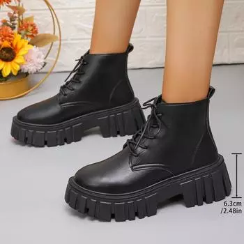 Осенние женские туфли на платформе, новые ботильоны с круглым носком, шнуровкой, на толстом каблуке, для женщин, прогулочная обувь, повседневные женские ботинки для активного отдыха 35