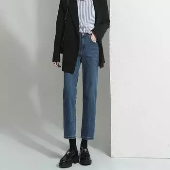 Осенние женские узкие прямые джинсы с высокой талией больших размеров XXL