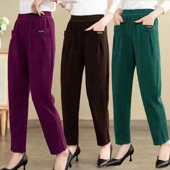 Осенние женские вельветовые брюки повседневные модные женские теплые брюки прямые брюки XL чёрный
