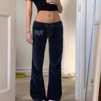 Осенние женские винтажные бархатные брюки с низкой талией, узкие, простые, повседневные, широкие брюки S серый