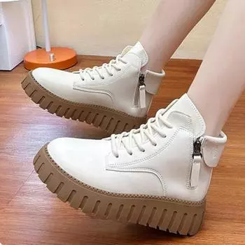 Осенние женские высокие повседневные ботинки на толстой подошве в британском стиле из мягкой кожи с нескользящей подошвой 35 белый
