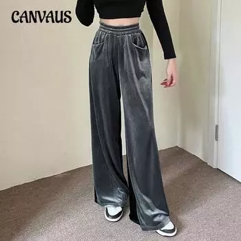 Осенние женские замшевые брюки с драпировкой и резинкой, прямые повседневные брюки S серый