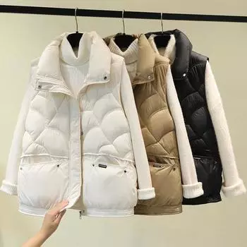 Осенние жилеты без рукавов для женщин, новинка 2023, модное зимнее женское холодное пальто в корейском стиле, толстые теплые винтажные куртки 2XL бежевый