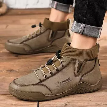 Осенние зимние ботинки мужские классические ретро модные повседневные ботинки обувь удобные уличные теплые зимние ботинки туфли на плоской подошве кожаные кроссовки 38 бежевый