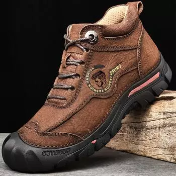 Осенние/зимние кожаные ботинкиМужские походные ботинки с высоким верхом из плюшевой кожи и хлопка для активного отдыха, большой размер 39-46 38 чёрный