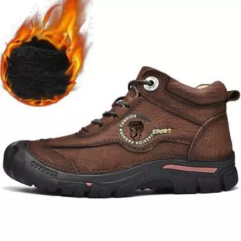 Осенние/зимние кожаные ботинкиМужские походные ботинки с высоким верхом из плюшевой кожи и хлопка для активного отдыха, большой размер 39-46 38 чёрный