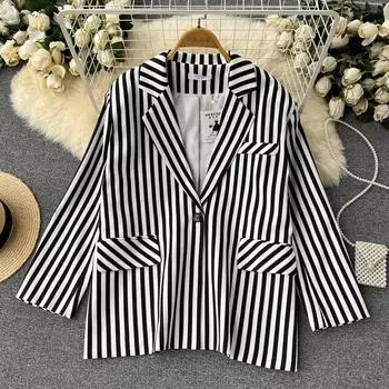 Осенний элитный Sense Fried Street, свободный полосатый темперамент, новый зарубежный стиль, женский пиджак с длинными рукавами