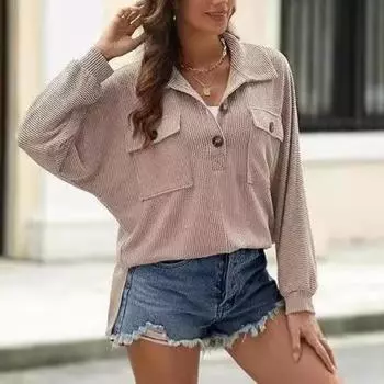 Осенний американский элегантный стиль повседневный пуловер новый дизайн эстетичные однотонные свободные топы женские модные длинные рукава нерегулярные ретро-джемперы S армия зеленый