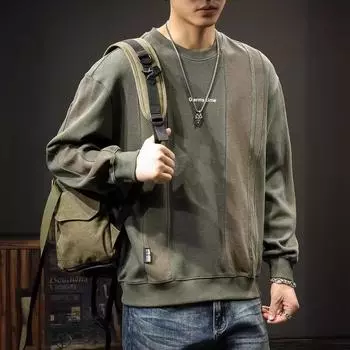 Осенний американский модный брендовый тяжелый вязаный свитер с плетением, мужской свободный большой размер, осенне-зимняя куртка с круглым вырезом и длинным рукавом в стиле ретро Tide M чёрный