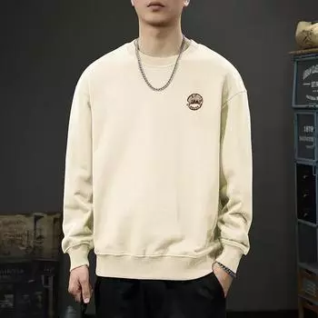 Осенний американский повседневный принтованный свитер, мужской, плотный свободный топ с длинными рукавами и круглым вырезом, нижняя рубашка M коричневый