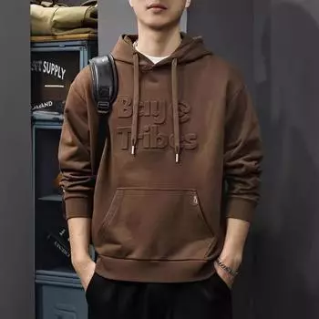 Осенний американский повседневный свитер с капюшоном и стальным тиснением, мужской тяжелый свободный пуловер, куртка с длинным рукавом, топ Tide M чёрный