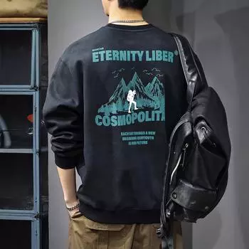 Осенний американский принтованный свитер для альпинизма, мужской, плотный, ретро, стираный, свободный, с круглым вырезом, длинным рукавом, куртка Tide S хаки