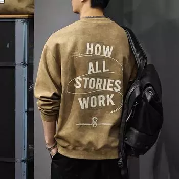 Осенний американский ретро-печатный мужской свитер с буквенным принтом, свободный, большого размера, повседневный топ с круглым вырезом, куртка-пуловер S фиолетовый