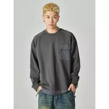 Осенний американский ретро-свитер с круглым вырезом, мужской, плотный, свободный, большого размера, повседневный, модный брендовый топ с длинными рукавами, модный S коричневый