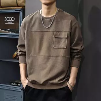 Осенний американский ретро-толстый свитер мужской с жаккардовыми полосками из флиса, свободный свитер большого размера с круглым вырезом M серый