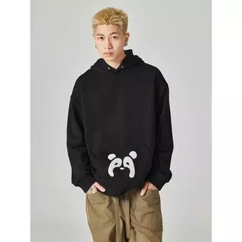 Осенний американский ретро тяжелый 40G черный свитер с капюшоном мужской свободный большой размер хлопковая верхняя одежда модный бренд S чёрный