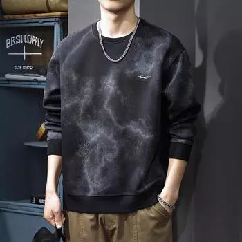 Осенний американский ретро тяжелый стираный свитер мужской свободный тренд круглый вырез длинный рукав на одежде M красный