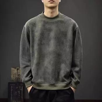 Осенний американский ретро тяжелый вязаный свитер мужской свободный круглый вырез ленивый ветер хулиган красивый повседневный пуловер куртка M темно-серого