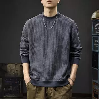 Осенний американский ретро тяжелый вязаный свитер мужской свободный круглый вырез ленивый ветер хулиган красивый повседневный пуловер куртка M зелёный