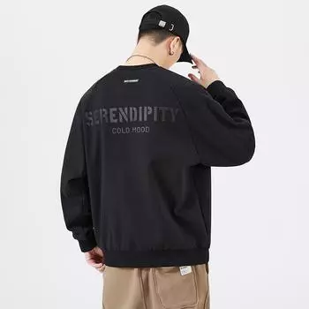Осенний американский свитер Blockbuster, мужской свободный, большого размера, черный с принтом, с длинным рукавом, молодежный топ с круглым вырезом, модный бренд M чёрный