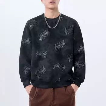 Осенний американский свитер Blockbuster, мужской свободный большой размер, круглая одежда, черный, модный длинный рукав, мужская одежда M серый