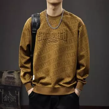 Осенний американский свитер с полным принтом, мужской свободный топ большого размера с круглым вырезом, американская буква, стальной штамп, без шляпы, куртка Tide S абрикосовый