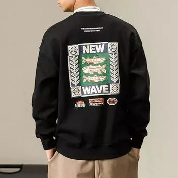 Осенний американский тяжелый черный свитер с круглым вырезом, мужской свободный, большого размера, повседневный, с длинными рукавами, модный бренд M темно-серого