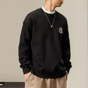Осенний американский тяжелый черный свитер с круглым вырезом, мужской свободный повседневный топ большого размера, куртка, модный бренд M темно-серого