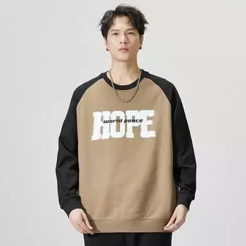 Осенний американский тяжелый свитер мужской модный бренд свободный большой размер с круглым вырезом и надписью топ с длинным рукавом осень и зима M
