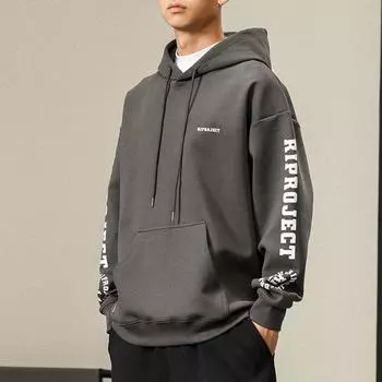 Осенний американский тяжелый свитер с капюшоном, мужской свободный, большого размера, повседневный, с принтом, модный бренд, молодежная верхняя куртка, модный M темно-серого