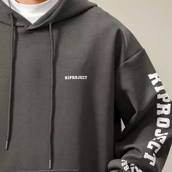 Осенний американский тяжелый свитер с капюшоном, мужской свободный, большого размера, повседневный, с принтом, модный бренд, молодежная верхняя куртка, модный M темно-серого