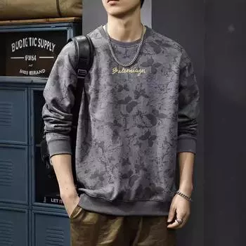 Осенний американский уличный мужской свитер Ruffian, тяжелая замшевая куртка с круглым вырезом, свободная рубашка большого размера с длинным рукавом M чёрный