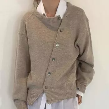 Осенний асимметричный кардиган с косой пуговицей, женский зимний вязаный кардиган с круглым вырезом, куртка для женщин, модные элегантные винтажные вязаные пальто 25140 S белый