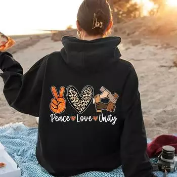 Осенний бархатный свитер с капюшоном, на плечах, с рукавами, с рисунком мира, любви и единства XS серый