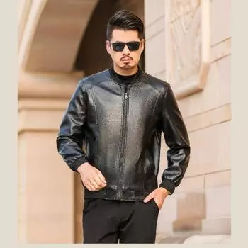 Осенний бейсбольный воротник, черная кожаная мужская бейсбольная куртка Boyfriend Explosion Thin 50