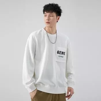 Осенний белый свитер с круглым вырезом, мужской свободный, большого размера, американский повседневный топ с круглым вырезом и длинным рукавом, прилив M белый